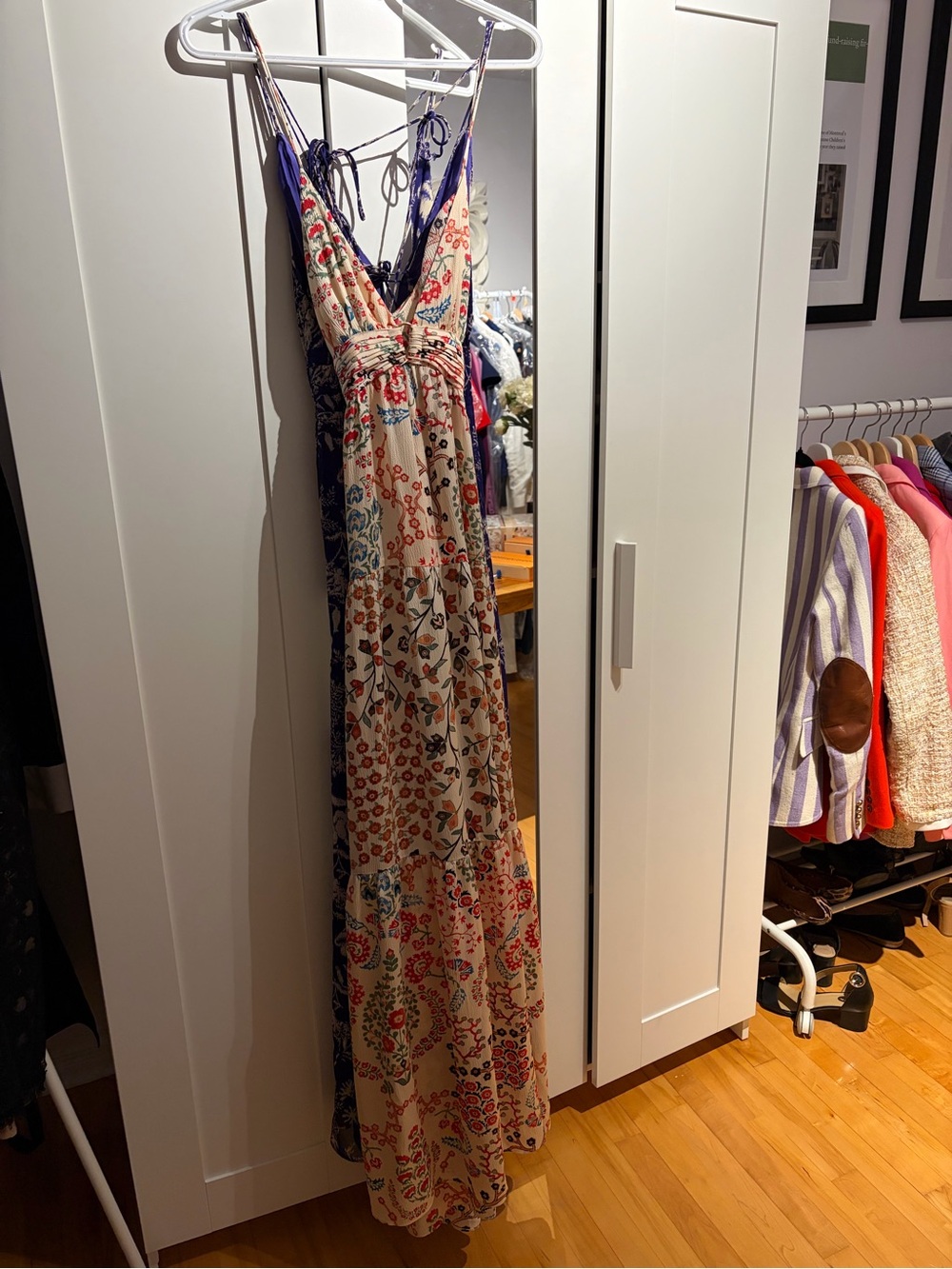 ba&sh Cream Floral Maxi Dress with Navy Accents